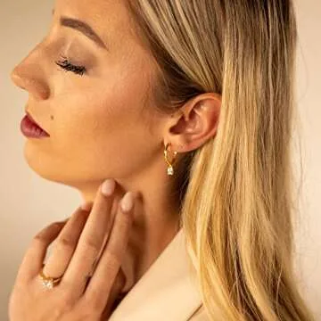 14K Gold Huggies with Dangling Moissanite Gemstones | Moissanite Drop Huggies Hoops Gift for Her (S)