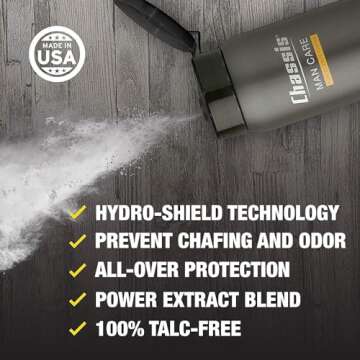 Chassis Premium Body Powder for Men, Whole Body Deodorant, Odor-Absorbent, Talc-Free Anti-Chafing Po...