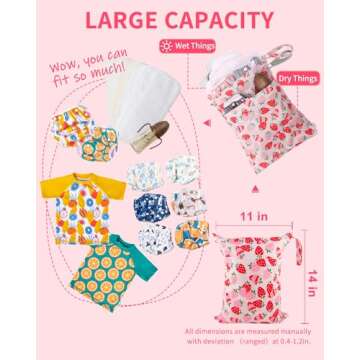 babygoal Wet Dry Bags for Baby Cloth Diapers, Washable Travel Bags, Beach, Pool, Gym Bag for Swimsuits & Wet Clothes with Two Zippered Pockets 2 Pack LN02