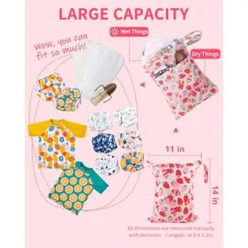 babygoal Wet Dry Bags for Baby Cloth Diapers, Washable Travel Bags, Beach, Pool, Gym Bag for Swimsuits & Wet Clothes with Two Zippered Pockets 2 Pack LN02