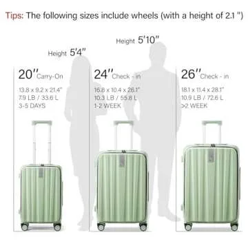 Hanke 20 Inch Carry-On Luggage with Wheels PC Hard Shell Suitcases Top Opening Aluminum Frame Travel Luggage Suitcases for Woman Men.(Bamboo Green)