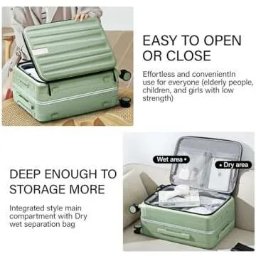 Hanke 20 Inch Carry-On Luggage with Wheels PC Hard Shell Suitcases Top Opening Aluminum Frame Travel Luggage Suitcases for Woman Men.(Bamboo Green)
