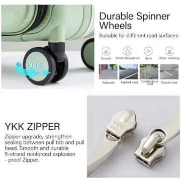 Hanke 20 Inch Carry-On Luggage with Wheels PC Hard Shell Suitcases Top Opening Aluminum Frame Travel Luggage Suitcases for Woman Men.(Bamboo Green)