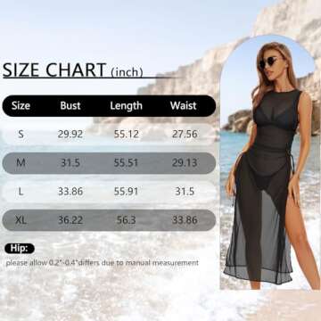 Swimsuit Women Cover Up High Split Drawstring Mesh Dress for Women Swimwear Bikini Cover Up See Through Dress Sheer Dress Royal Blue Small
