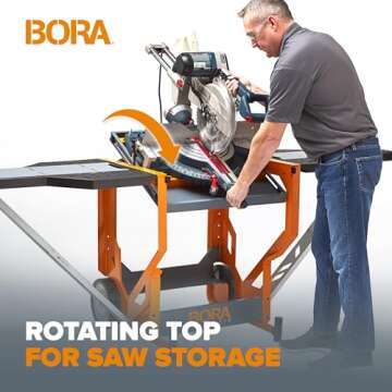 Bora Portamate Miter Saw Stand Work Station 400 Lbs Max Weight Portable Rolling Table Saw Stand Workbench with Folding Wing Extensions Miter Saw Stands PM-8000