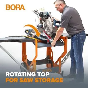 Bora Portamate Miter Saw Stand Work Station 400 Lbs Max Weight Portable Rolling Table Saw Stand Workbench with Folding Wing Extensions Miter Saw Stands PM-8000