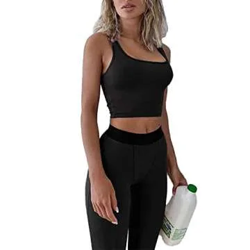 LICOBOD Casual Workout Sets 2 Piece Outfits for Women Ribbed Crop Tank Top High Waist Yoga Leggings Lounge Wear Tracksuit