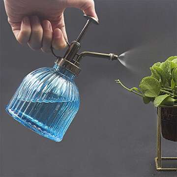 Plant Mister, Decorative Glass Water Spray Bottle with Top Pump Vintage Style Small Watering Can by Ebristar - Blue