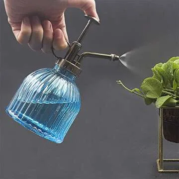 Plant Mister, Decorative Glass Water Spray Bottle with Top Pump Vintage Style Small Watering Can by Ebristar - Blue