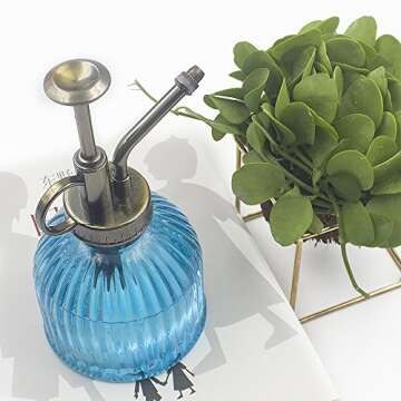 Plant Mister, Decorative Glass Water Spray Bottle with Top Pump Vintage Style Small Watering Can by Ebristar - Blue