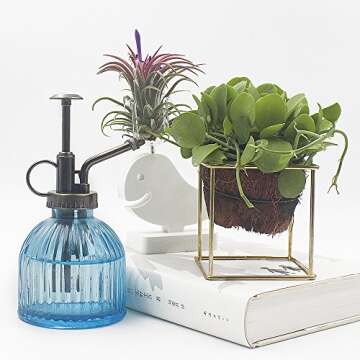 Plant Mister, Decorative Glass Water Spray Bottle with Top Pump Vintage Style Small Watering Can by Ebristar - Blue