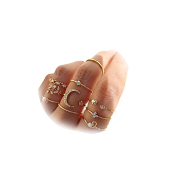 Harry and Henry Gold Stackable Rings Set - Trendy Star Moon Knuckle Design