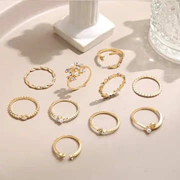 Trendy Gold Stackable Rings for Girls - Star Moon Set