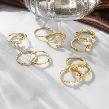 Trendy Gold Stackable Rings for Girls - Star Moon Set