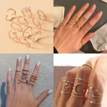 Trendy Gold Stackable Rings for Girls - Star Moon Set