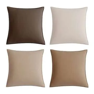 WEMEON Velvet Throw Pillow Covers 16x16 Set of 4,Solid Color Pillows Soft Decorative Square Couch Pillow Covers,Mix and Match Home Decor for Sofa Bedroom Car Couch (Brown/Beige)