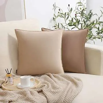 WEMEON Velvet Throw Pillow Covers 16x16 Set of 4,Solid Color Pillows Soft Decorative Square Couch Pillow Covers,Mix and Match Home Decor for Sofa Bedroom Car Couch (Brown/Beige)