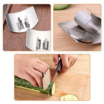 SLXDEX 2 Pcs Finger Guard for Cutting aid, Kitchen Tool, Stainless Steel Knife Protector, Adjustable Hand Protect Fingers, Avoid Hurting, Slicing and Chopping, Silver