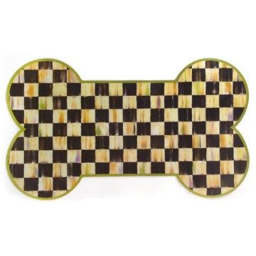 MACKENZIE-CHILDS Pup Placemat, Cute Pet-Food Mat for Dog Bowls and Cat Bowls, Black-and-White Courtl...