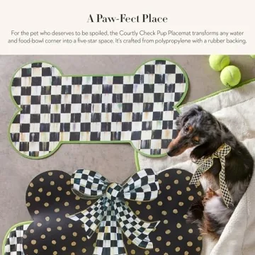 MACKENZIE-CHILDS Pup Placemat, Cute Pet-Food Mat for Dog Bowls and Cat Bowls, Black-and-White Courtly Check
