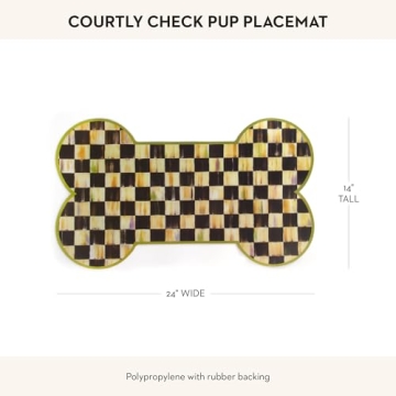 MACKENZIE-CHILDS Pup Placemat, Cute Pet-Food Mat for Dog Bowls and Cat Bowls, Black-and-White Courtly Check
