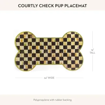 MACKENZIE-CHILDS Pup Placemat, Cute Pet-Food Mat for Dog Bowls and Cat Bowls, Black-and-White Courtly Check