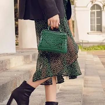 FAMYPAL Small Crossbody Shoulder Bags for Women, Trendy Mini Purse for Phone, Womens Top Handle Handbags, Vegan Leather, Green