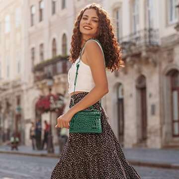 FAMYPAL Small Crossbody Shoulder Bags for Women, Trendy Mini Purse for Phone, Womens Top Handle Handbags, Vegan Leather, Green