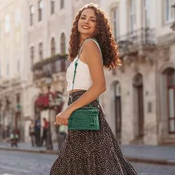 FAMYPAL Small Crossbody Shoulder Bags for Women, Trendy Mini Purse for Phone, Womens Top Handle Handbags, Vegan Leather, Green