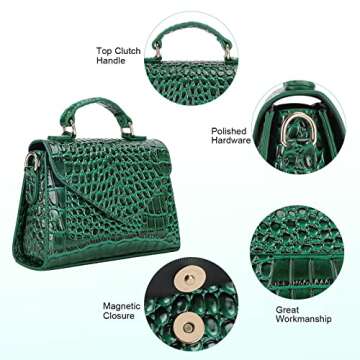 FAMYPAL Small Crossbody Shoulder Bags for Women, Trendy Mini Purse for Phone, Womens Top Handle Handbags, Vegan Leather, Green