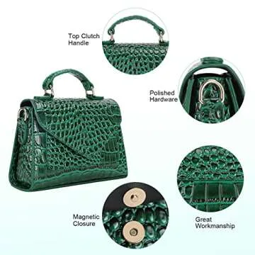 FAMYPAL Small Crossbody Shoulder Bags for Women, Trendy Mini Purse for Phone, Womens Top Handle Handbags, Vegan Leather, Green