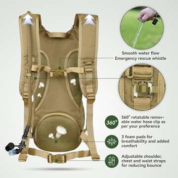 MARCHWAY Tactical Molle Hydration Pack Backpack with 3L TPU Water Bladder, Military Daypack for Cycling, Hiking, Running, Climbing, Hunting, Biking (Tan)