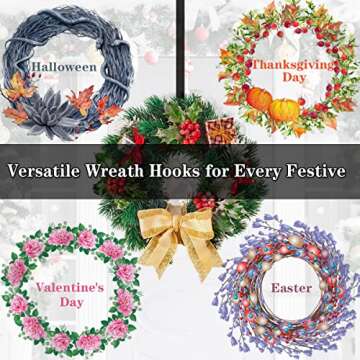 Wreath Hanger, 15" Wreath Hangers for Front Door, Indoor or Outdoor Over The Door Wreath Hook Hanger for Easter Spring Halloween Xmas Wreath Decorations, Steel Material, 20lb Load Bearing