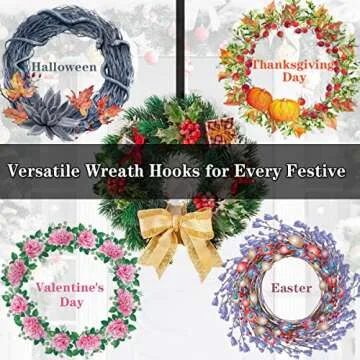 Wreath Hanger, 15" Wreath Hangers for Front Door, Indoor or Outdoor Over The Door Wreath Hook Hanger for Easter Spring Halloween Xmas Wreath Decorations, Steel Material, 20lb Load Bearing