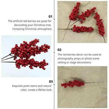 SUPVOX Red Fruit DIY 8pcs Artificial Red Berry Stems Christmas Fake Plants Berries Pine Branches DIY Xmas Picks Decorations for Christmas Tree Ornaments Red Fruit Christmas Tree