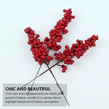 SUPVOX Red Fruit DIY 8pcs Artificial Red Berry Stems Christmas Fake Plants Berries Pine Branches DIY Xmas Picks Decorations for Christmas Tree Ornaments Red Fruit Christmas Tree