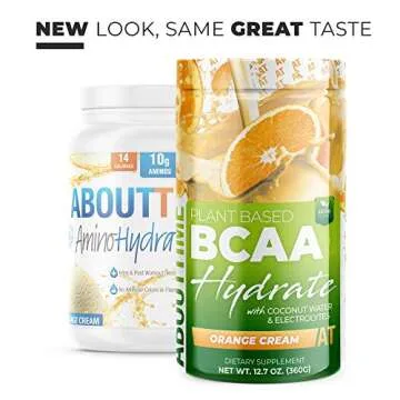 About Time Plant Based BCAA Hydrate Clear with L-Glutamine & Electrolytes (Non-GMO, Gluten Free, Monk Fruit) - Orange Cream, 20 Servings