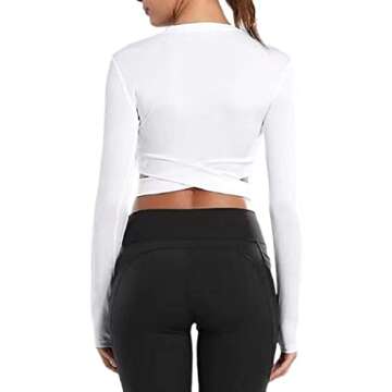 Bontierie Women Crew Neck Crop Tops Tummy Cross Long or Short Sleeve Sport Shirt for Yoga Fitness Running Tank Tops