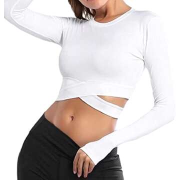 Bontierie Women Crew Neck Crop Tops Tummy Cross Long or Short Sleeve Sport Shirt for Yoga Fitness Running Tank Tops