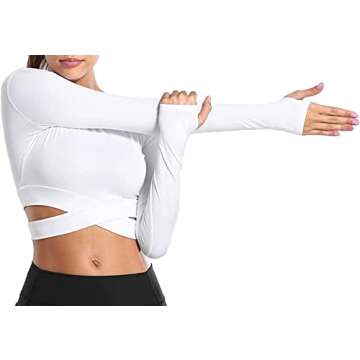Bontierie Women Crew Neck Crop Tops Tummy Cross Long or Short Sleeve Sport Shirt for Yoga Fitness Running Tank Tops