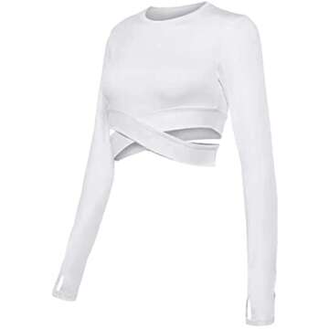 Bontierie Women Crew Neck Crop Tops Tummy Cross Long or Short Sleeve Sport Shirt for Yoga Fitness Running Tank Tops