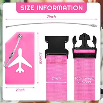 8 Pcs Luggage Straps Suitcase Tags Set for TSA Approved, 4 Travel Adjustable Suitcase Belt, 4 Silico...