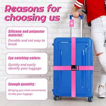 8 Pcs Luggage Straps Suitcase Tags Set for TSA Approved, 4 Travel Adjustable Suitcase Belt, 4 Silicone Luggage Tags with Name ID Card Travel Accessories(Pink)