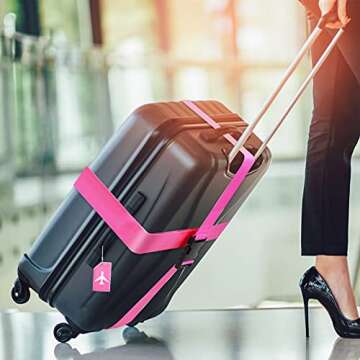 8 Pcs Luggage Straps Suitcase Tags Set for TSA Approved, 4 Travel Adjustable Suitcase Belt, 4 Silicone Luggage Tags with Name ID Card Travel Accessories(Pink)
