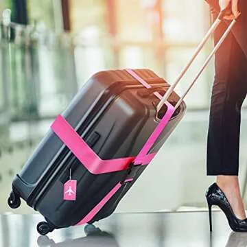 8 Pcs Luggage Straps Suitcase Tags Set for TSA Approved, 4 Travel Adjustable Suitcase Belt, 4 Silicone Luggage Tags with Name ID Card Travel Accessories(Pink)