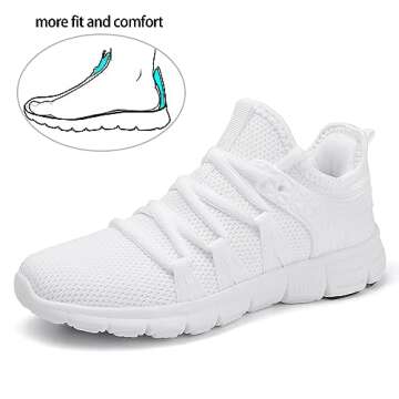INZCOU Running Shoes Lightweight Tennis Shoes Non Slip Gym Workout Shoes Breathable Mesh Walking Sneakers Pure White 7women / 6men
