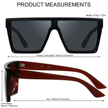 LYZOIT Square Oversized Sunglasses for Women Men Big Flat Top 2 pack Fashion Shield Large UV Protection Rimless Shades Black Brown Sun glasses
