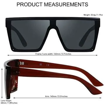 LYZOIT Square Oversized Sunglasses for Women Men Big Flat Top 2 pack Fashion Shield Large UV Protection Rimless Shades Black Brown Sun glasses