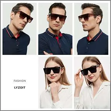 LYZOIT Square Oversized Sunglasses for Women Men Big Flat Top 2 pack Fashion Shield Large UV Protection Rimless Shades Black Brown Sun glasses
