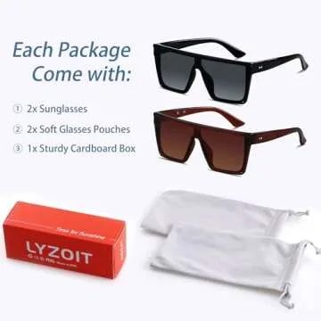LYZOIT Square Oversized Sunglasses for Women Men Big Flat Top 2 pack Fashion Shield Large UV Protection Rimless Shades Black Brown Sun glasses